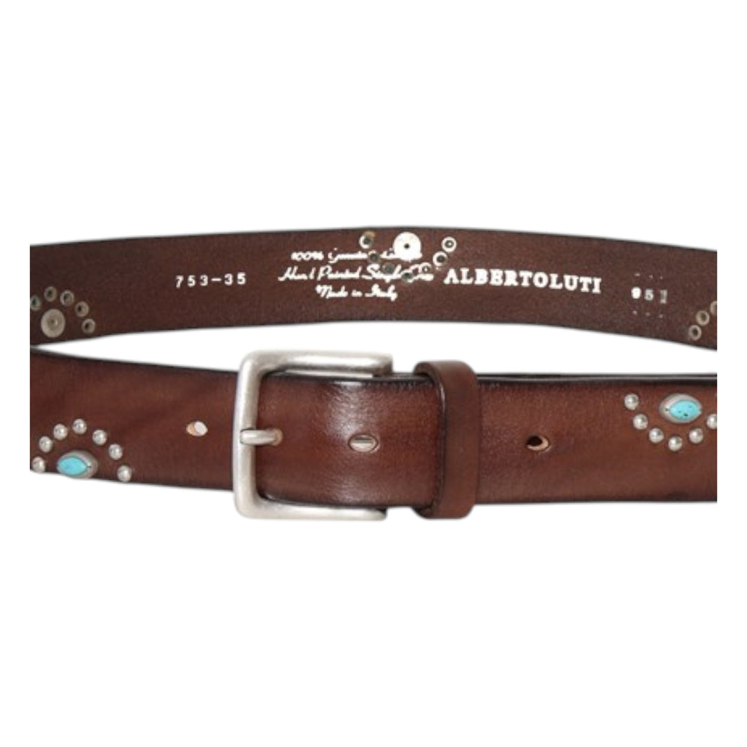 RIEM VAN ECHT VINTAGE LEER MET STUDS & TURKOOIS BRUIN