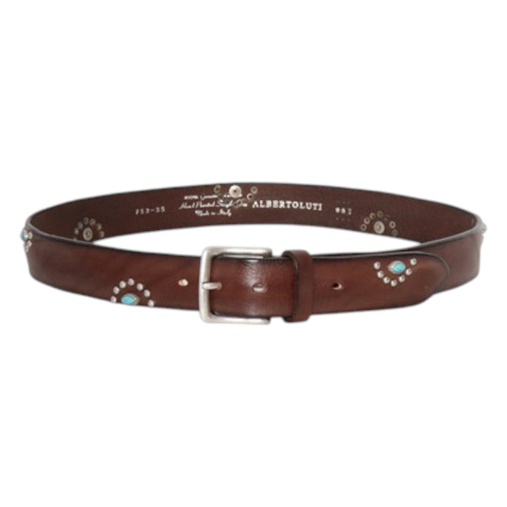 RIEM VAN ECHT VINTAGE LEER MET STUDS & TURKOOIS BRUIN
