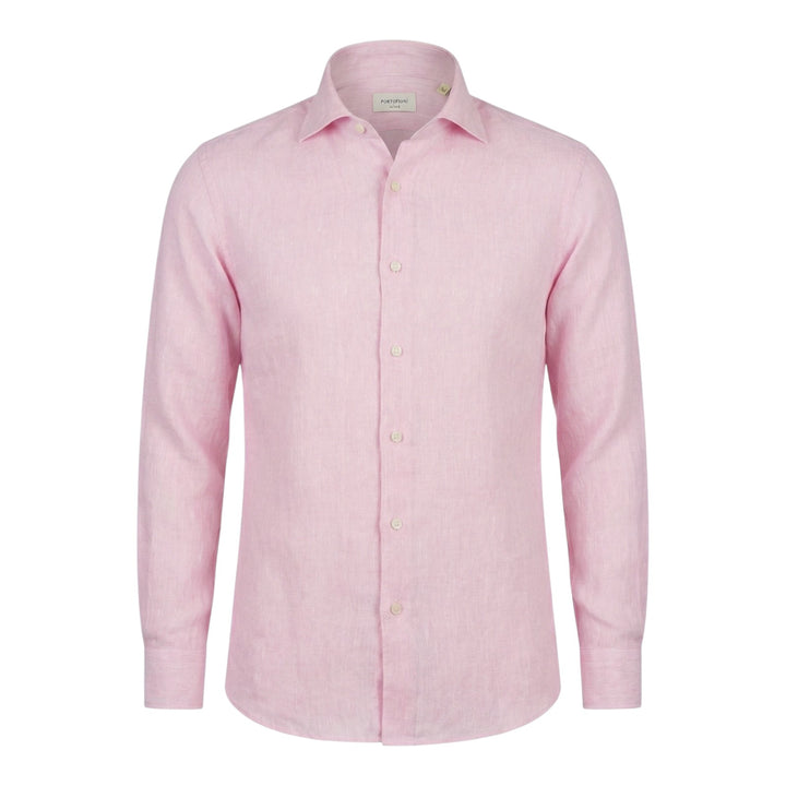 Overhemd met lange mouwen Custom Fit 100% linnen Washed Roze