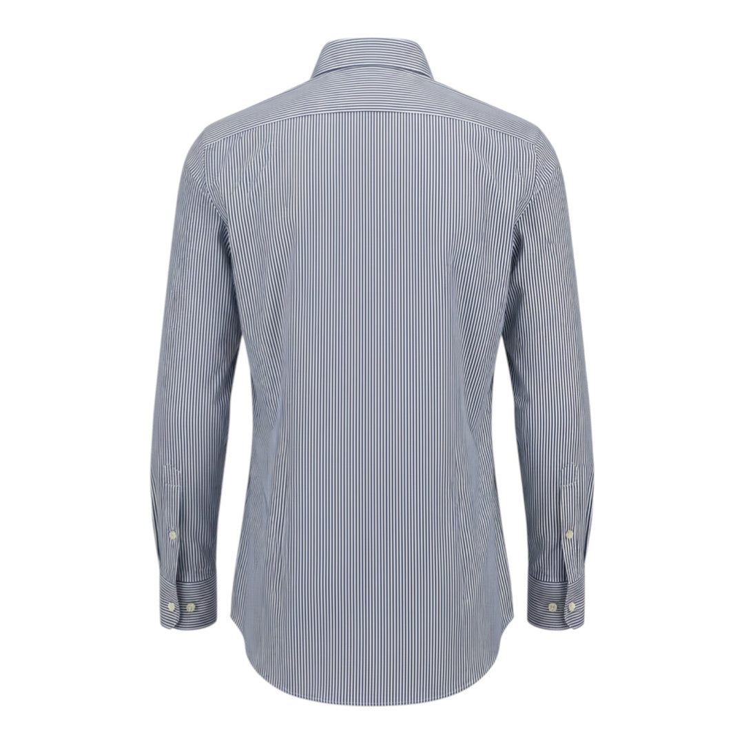 Overhemd met Lange Mouwen Custom Fit Katoen Gestrept Blauw-Wit