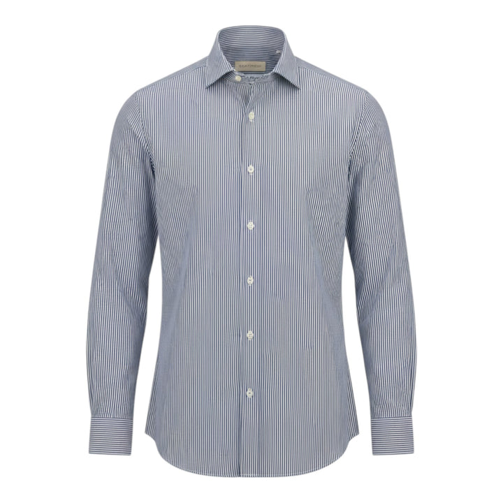 Overhemd met Lange Mouwen Custom Fit Katoen Gestrept Blauw-Wit