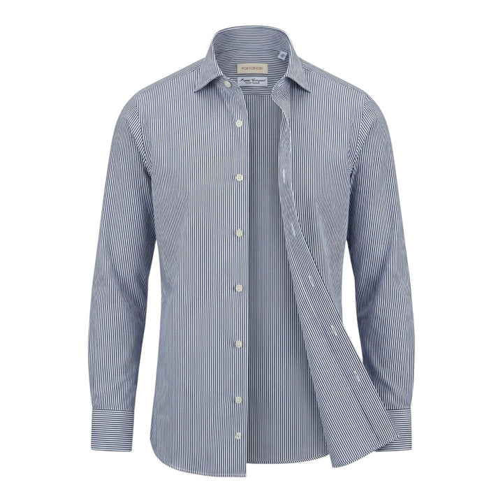 Overhemd met Lange Mouwen Custom Fit Katoen Gestrept Blauw-Wit