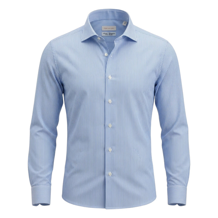 Overhemd met lange mouwen Custom Fit Gestrereept Katoen Lichtblauw-Wit