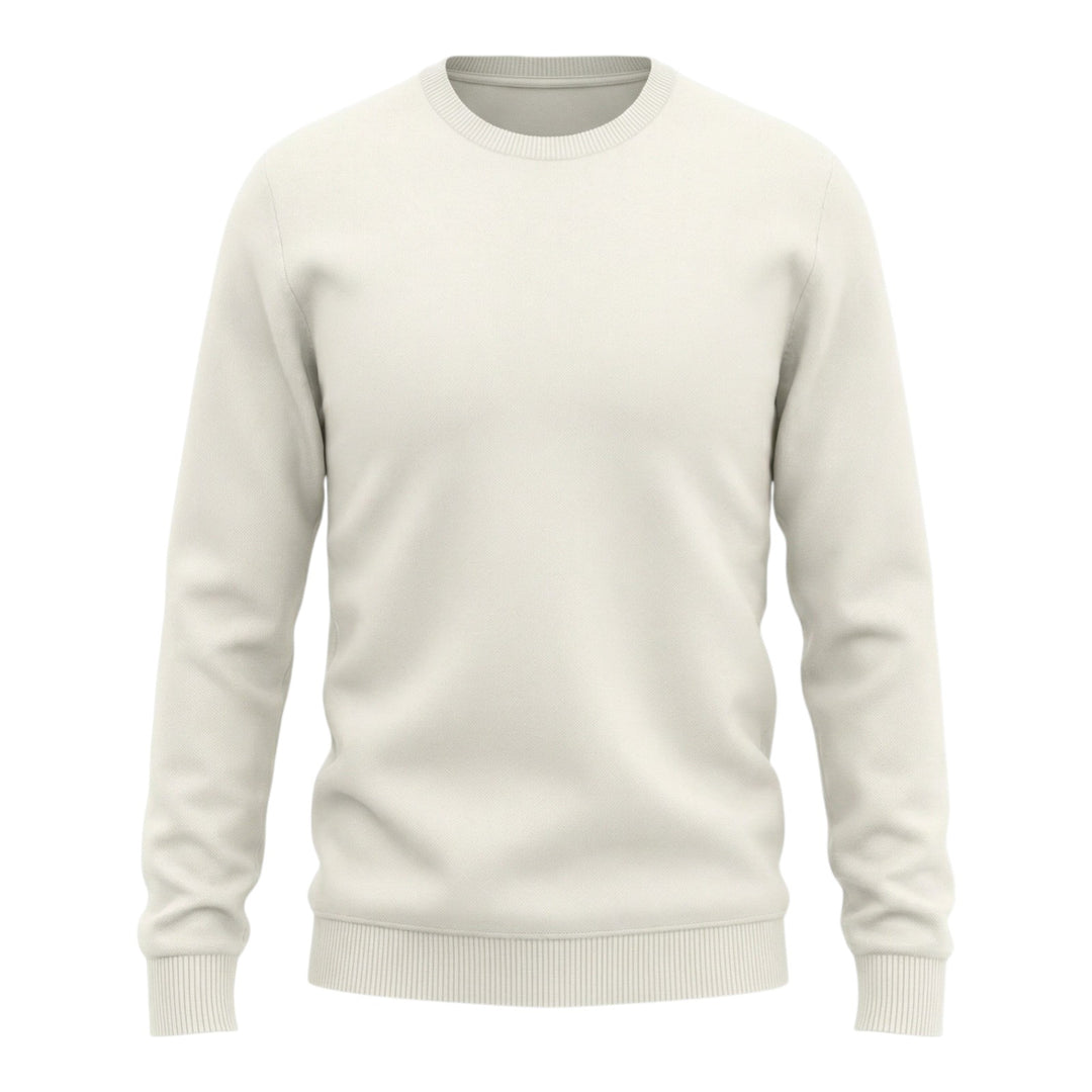 Ronde hals met lange mouwen in gekamd katoen parelmoerwit