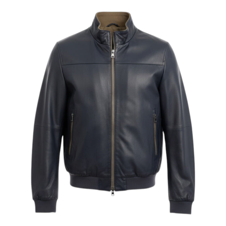 Omkeerbaar Jack van Echt Leer en Nylon Navy-Militair Blauw