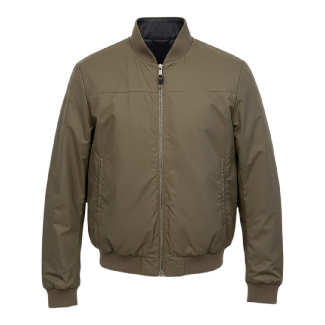 Omkeerbaar Jack van Echt Leer en Nylon Donkerbruin-Militair
