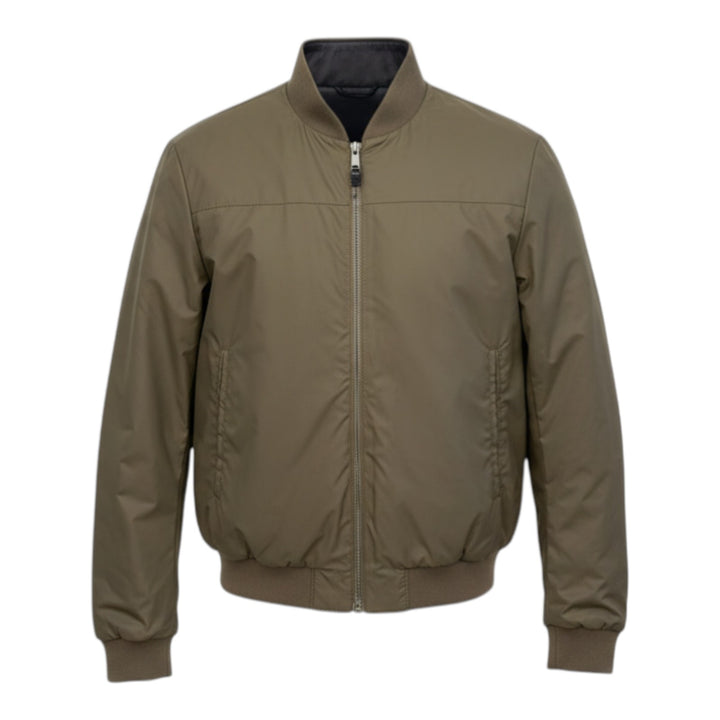 Omkeerbaar Jack van Echt Leer en Nylon Donkerbruin-Militair