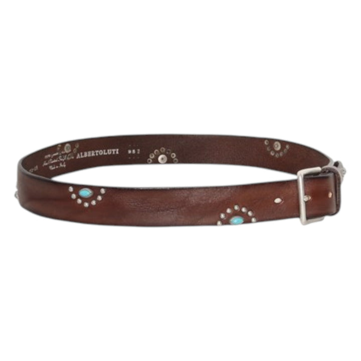 RIEM VAN ECHT VINTAGE LEER MET STUDS & TURKOOIS BRUIN