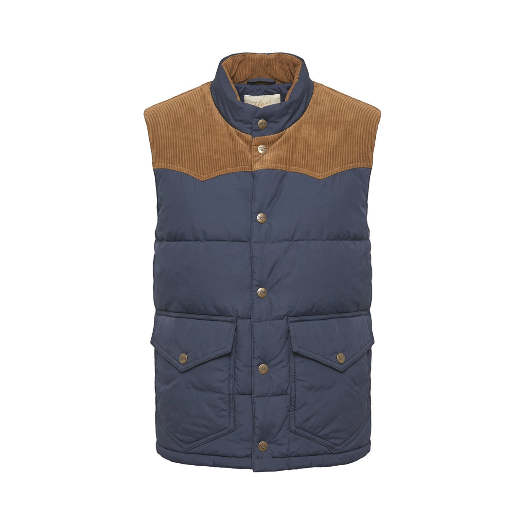 Marc Vest Waxed gilet imbottito navy con sprone in velluto Bl'ker Vintage, vista frontale
