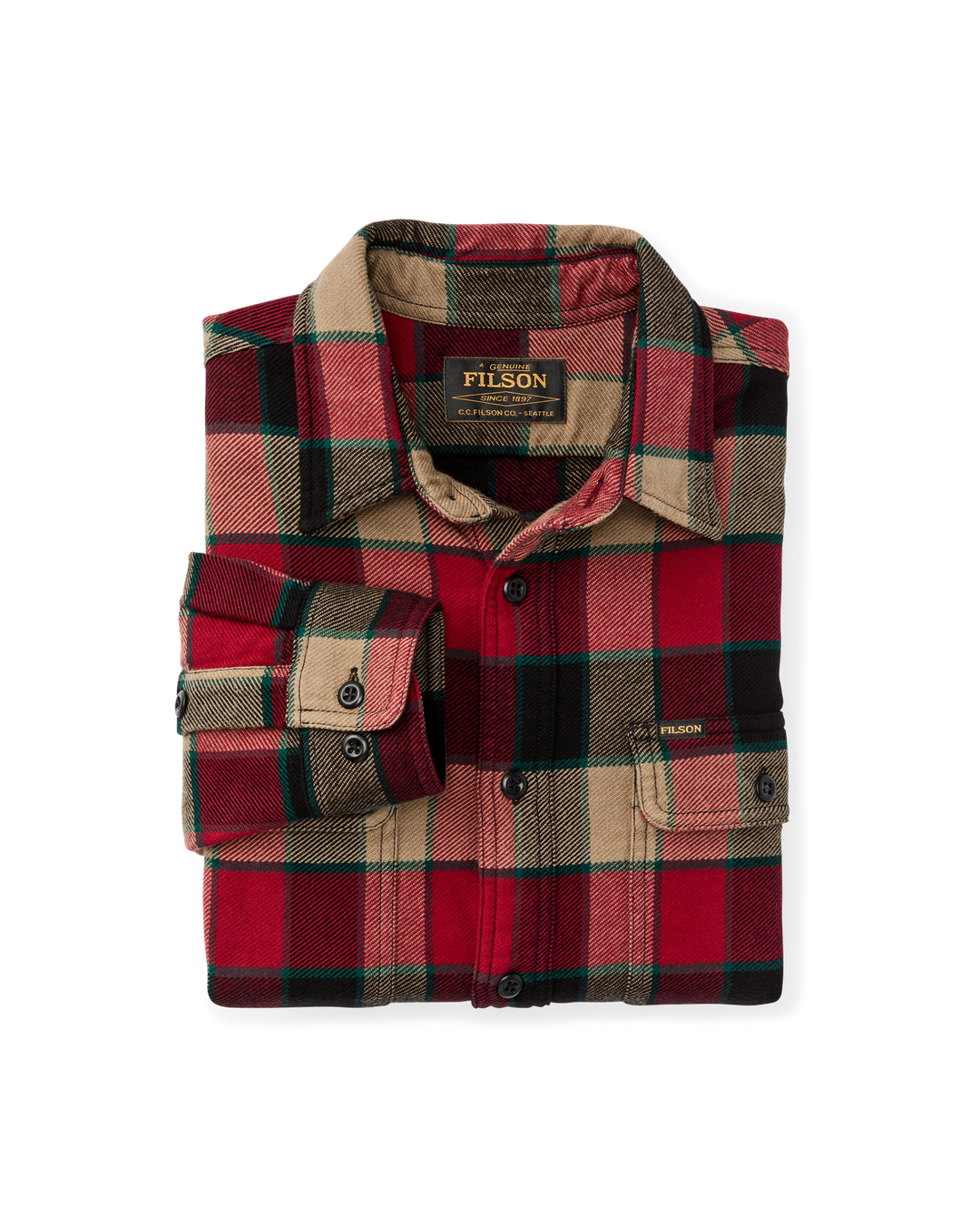 Filson Vintage Flannel Work Shirt Red/Cream Plaid Rosso - foto 6