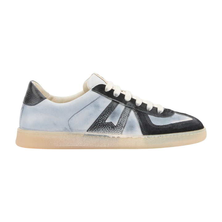 Sneakers in echt leer zwart-grijs