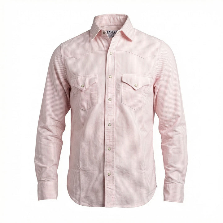Western Oxford Shirt Flagstaf Gestrereept Wit-Roze