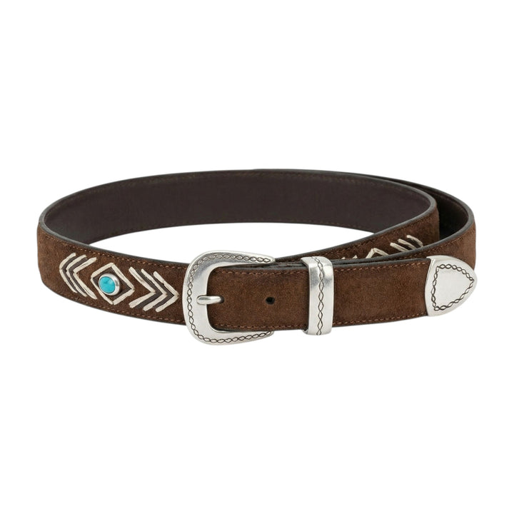 Echt Leren Riem met Borduurwerk en Burnt Turkoois