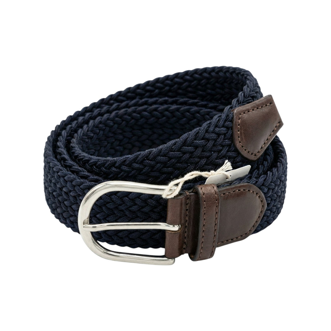 Elastische Gevlochten Riem met Rijstkorrelmotief Navyblauw-Bruin